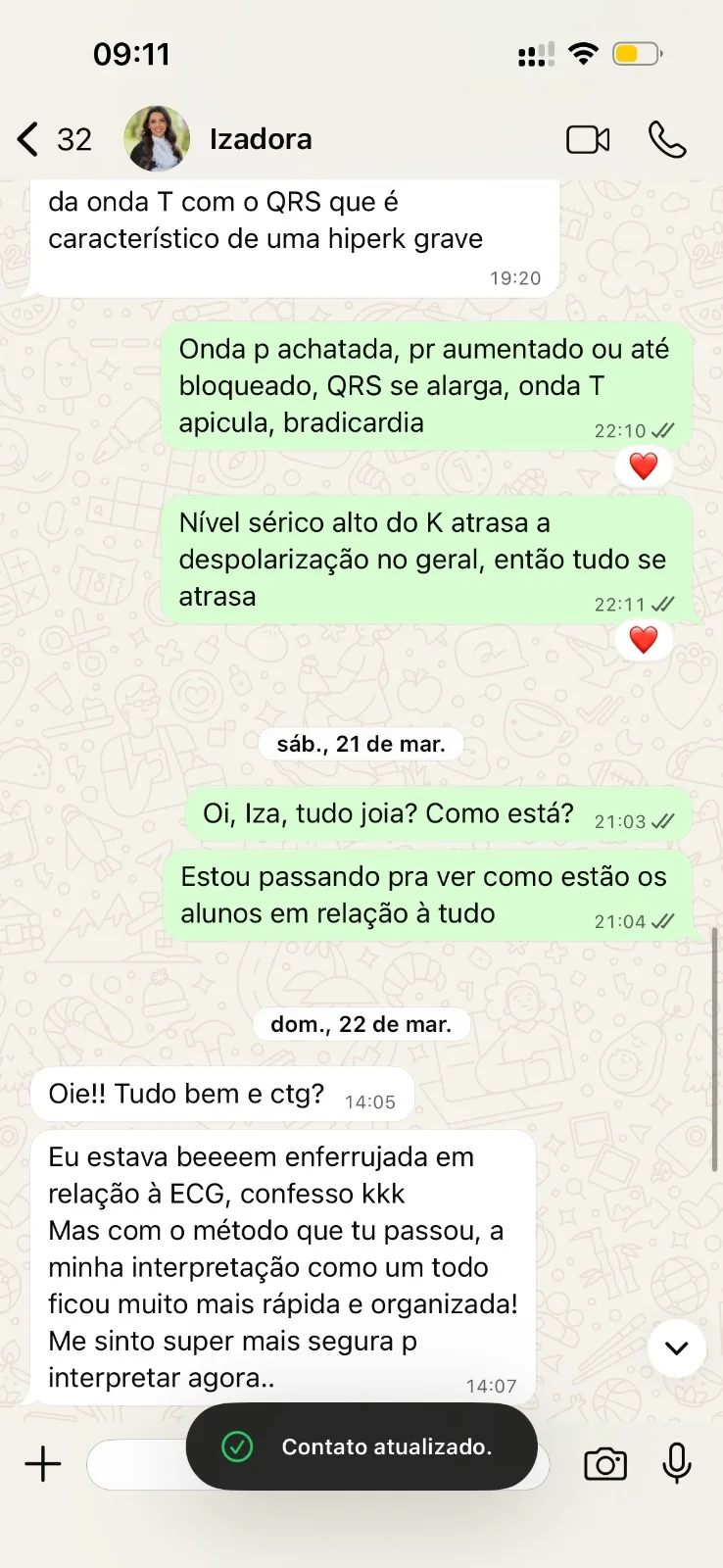 Conversa de aluna dizendo que a interpretação ficou mais rápida e organizada