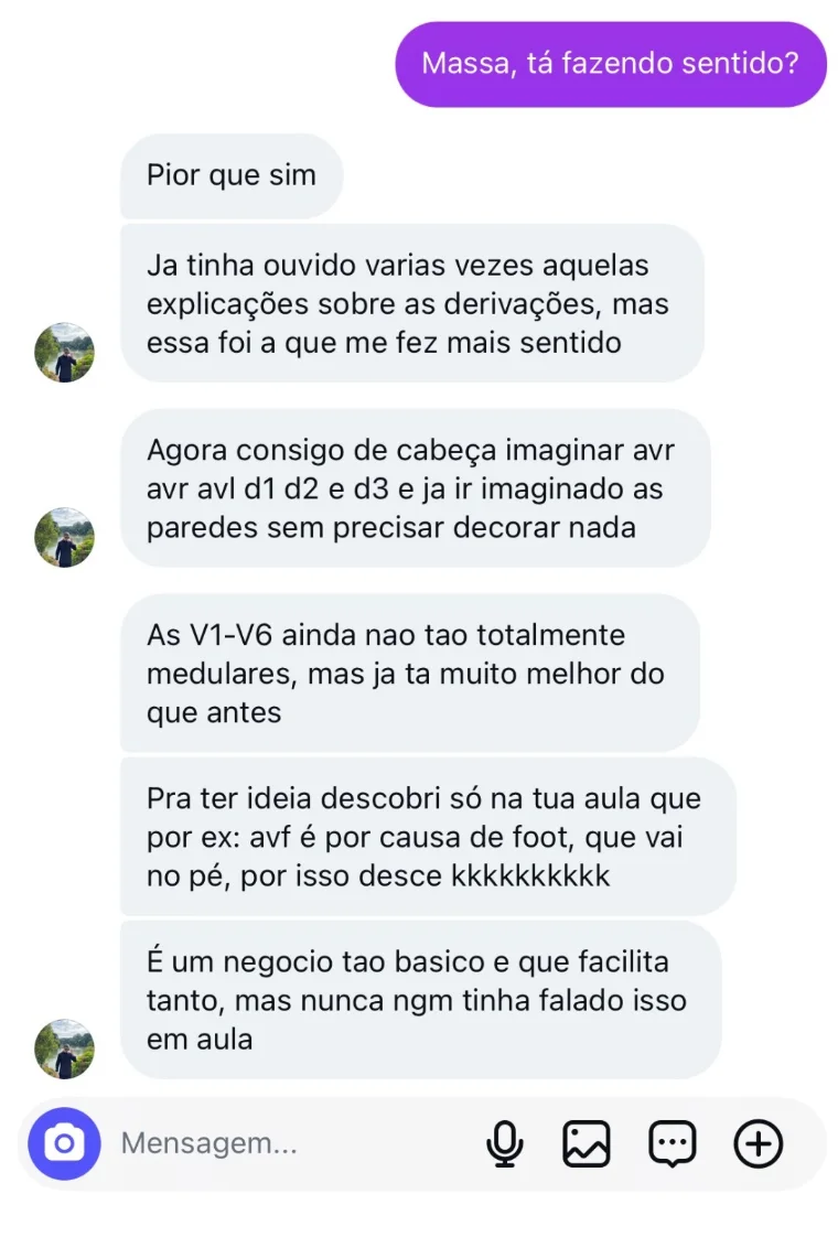Conversa de aluno dizendo que passou a imaginar as paredes sem decorar